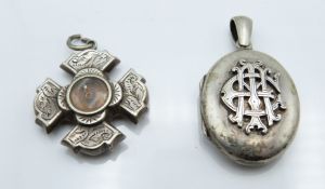 Victorian silver locket and Victorian silver compass charm, London 1886