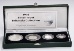 Royal Mint 1998 Silver Proof Britannia Collection, cased with certificate