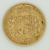 1884 Victoria young head, shield reverse gold full sovereign, Melbourne Mint
