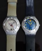 Two Swatch Irony Scuba 200 diver's wristwatches Hydrospace YDS1006 and Zampika YDS4003, both in