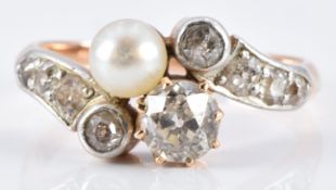 Victorian ring set with a pearl and old cut diamonds, the largest approximately 0.5ct, in a twist