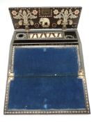 A 19thC porcupine quill writing slope with inlaid bone and ivory elephant, campagna urn and 'MATURA'