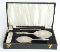 Broadway & Co hallmarked silver mounted dressing table set comprising hand mirror, two brushes and