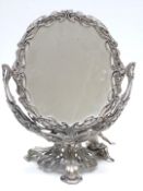 A pewter/ metal figural swing frame, double sided mirror in the WMF Art Nouveau style, height 32cm