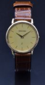 Bueche Girod 9ct gold gentleman's wristwatch with gold hands, baton markers and dial and calibre 111