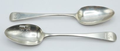 Two Georgian hallmarked silver dessert spoons, both London 1794 makers Thomas Northcote & George