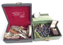 A collection of costume jewellery including 9ct gold cameo earrings, silver ring, silver bangle, 9ct