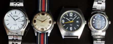 Four gentleman's wristwatches comprising Seiko Solar ref. V158-0AA0, Seiko Diamatic Hi-Beat ref.