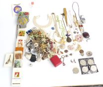 A collection of costume jewellery including silver rings, silver cameo, bangle, beads etc