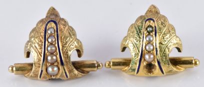 A pair of Victorian earrings set with seed pearls and enamel, 3.6g