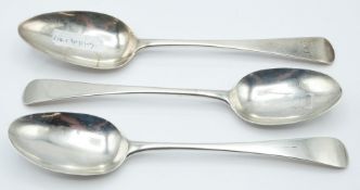 Pair of Georgian hallmarked silver table spoons, London 1804 maker's mark rubbed but likely Peter,