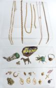 A collection of costume jewellery including yellow metal rope twist chain, 9ct gold chain (5g),