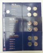 Three United Kingdom Beatrix Potter 50p pieces collector's packs, 2016, 2017 and 2018