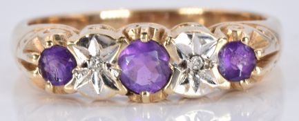 A 9ct gold ring set with amethyst and diamonds, 4.5g, size R