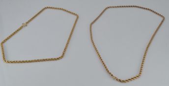 Two 9ct gold rope twist necklaces, 14.1g