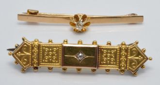 Victorian 15ct gold brooch set with a diamond and a 15ct gold brooch set with a diamond, 4.3g