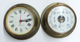Foster Callear quartz brass bulkhead clock, together with a matching dial barometer both with 12cm