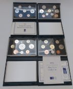Royal Mint UK proof coin collections in deluxe cases with certificates, 1991-1994