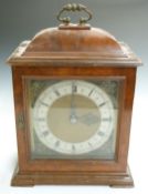 Smiths Electric bracket clock in walnut case with silvered Roman chapter ring and Arabic minutes,
