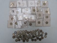 Over seventy silver threepence coins, Queen Victoria onwards
