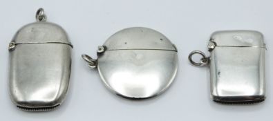 Three Victorian and later hallmarked silver vestas comprising circular example, Chester 1907,