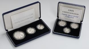 Royal Mint Family Silver Proof Collection 1995 and Family Silver Collection 1996, both with
