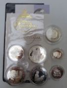A collection of seven silver, largely proof commemorative coins, most with certificates