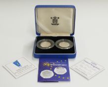 Royal Mint pair of silver proof Piedfort 50p coins, EEC and NHS, cased with certificates