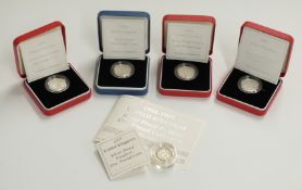 Four Royal Mint silver proof Piedfort £1 coins, 1997, 2005, 2006 and 2007, together with a 2006
