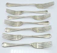 Set of six Viners hallmarked silver Old English pattern dinner forks, Sheffield 1931, length 17cm,