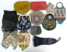 Twelve purses, bags and needlework cases including multiple beadwork examples, most late19th/early