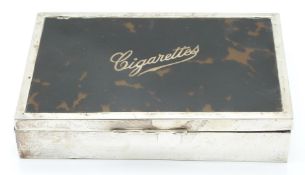 George V hallmarked silver faux tortoiseshell lidded cigarette box, London 1912 maker Corke Brothers