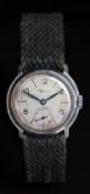 Longines gentleman's wristwatch with inset subsidiary seconds dial, blued hands, Arabic numerals,