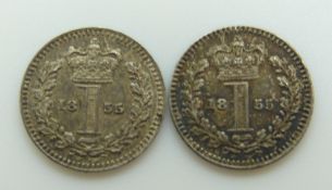 1855 Queen Victoria young head Maundy silver penny unc. together with one other