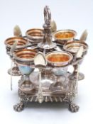 Silver plated egg set on stand, height 29cm