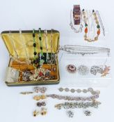 A collection of jewellery, the necklaces including crystal, vintage, diamanté and pearl, Hollywood