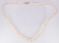 A single strand of cultured pearls with 9ct gold clasp