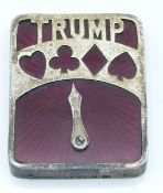 Victorian hallmarked silver and guilloché enamel playing card trump marker stamped to sides The
