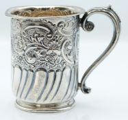 Victorian hallmarked silver tankard with embossed decoration, Sheffield 1896 maker Lee & Wigfull,
