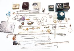 A collection of costume jewellery some silver including rings, chains, St Christopher, pendants etc