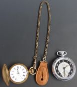 Two keyless winding pocket watches, one West End Watch Co gold plated full hunter with inset