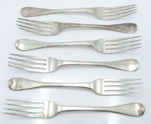 William IV set of six hallmarked silver Old English pattern dessert forks, London 1835 maker