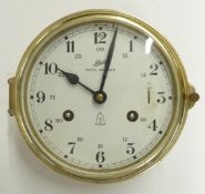 Shatz Royal Mariner brass ship's bulkhead clock, the eight day movement striking on a bell, the