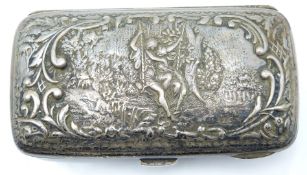 Victorian hallmarked silver purse or similar case with embossed decoration of lovers on a garden