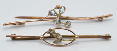 Two 9ct gold brooches set with aquamarines, 3.5g