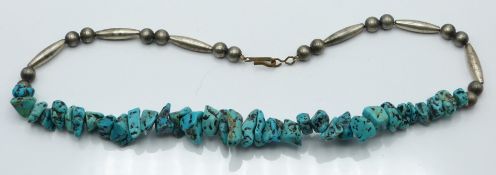 Native American Navajo silver and turquoise necklace, L - 41cm, 36.6g