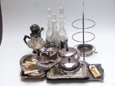 Quantity of silver plated ware including Victorian or early 20thC stand with three cut glass
