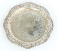 Scottish William IV or early Victorian hallmarked silver mounted wine coaster with embossed floral
