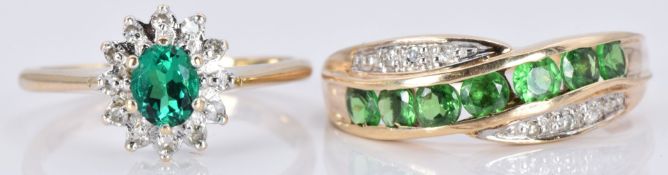 Two 9ct gold rings, one set with garnets and diamonds (2.0g, size K) the other with diamonds and a