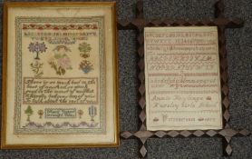 Two 19thC embroidery samplers one 'Mary Tipton Wrought This', the other by Annie Haylings 1872,